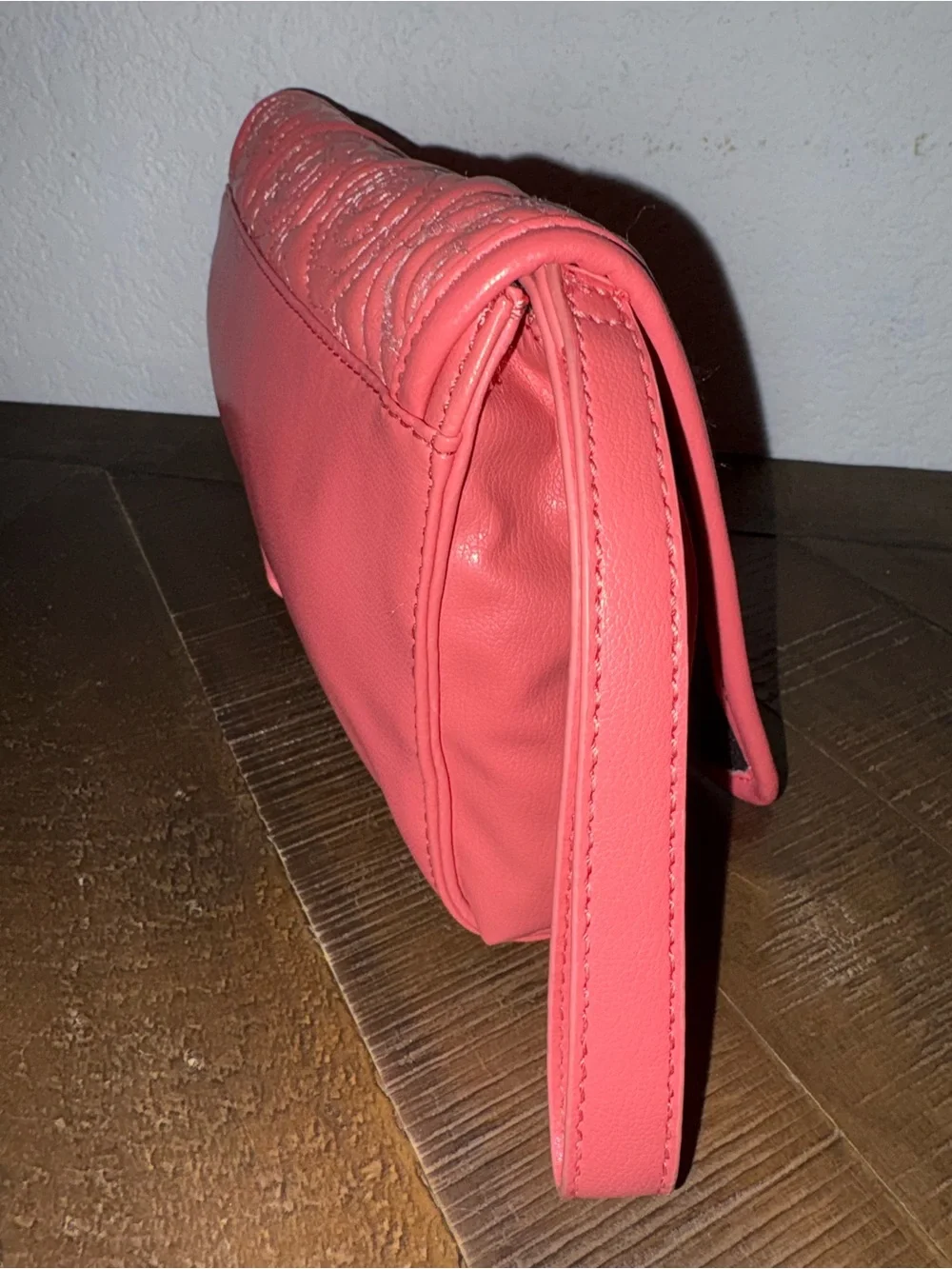 Nine & Co. Rose-Embossed Coral Wristlet Clutch NWOT